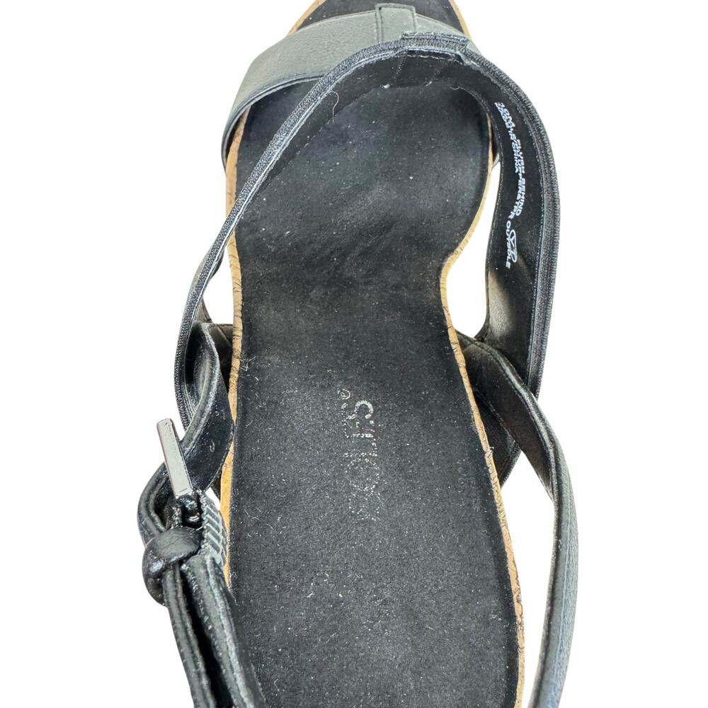 Aerosoles Black Plush Behind Open Toe Cork Wedge High Heels Strappy Size 10 - Picture 6 of 7